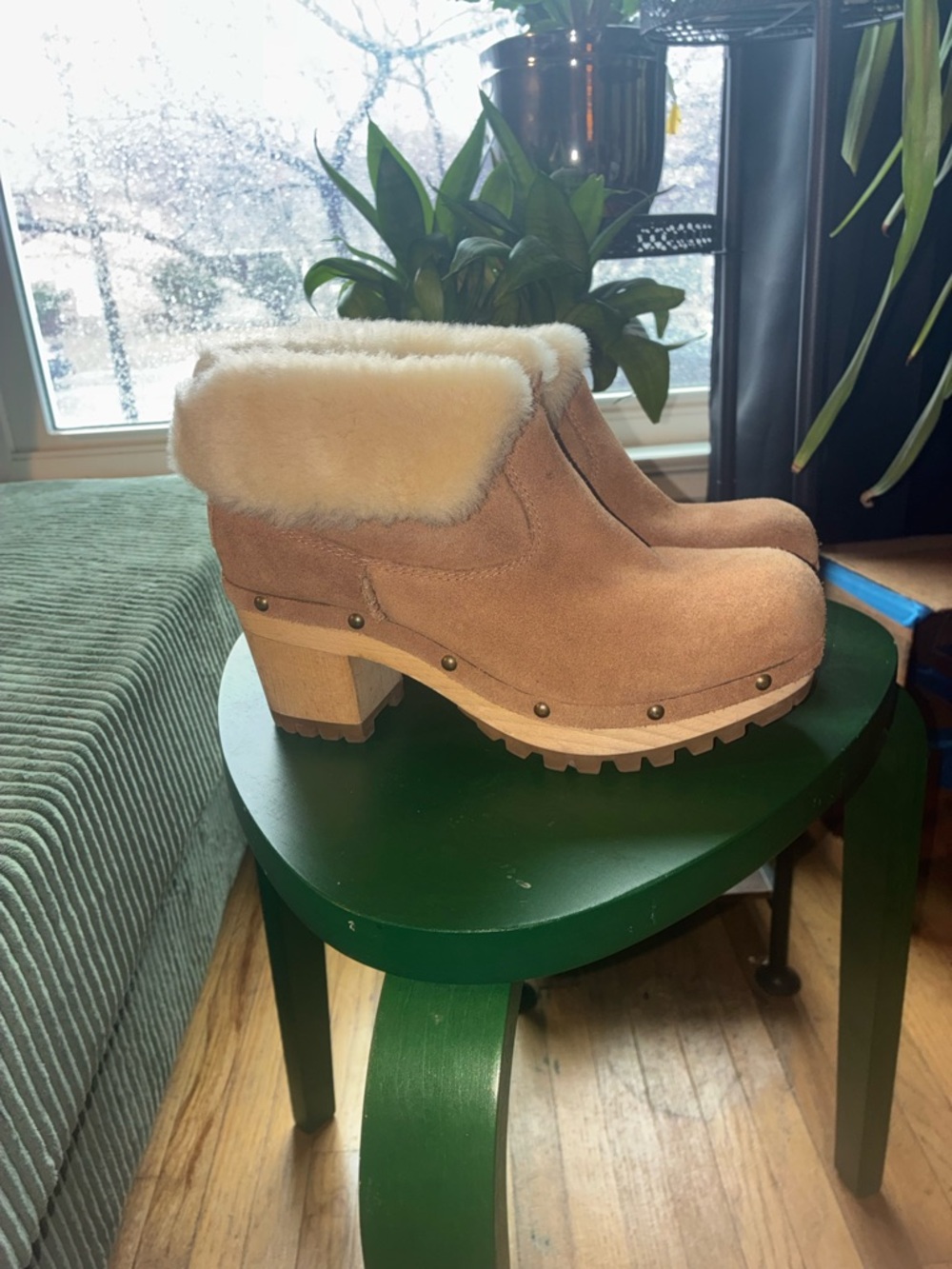 UGG Chestnut Suede Shearling-Trim Clog Bootie